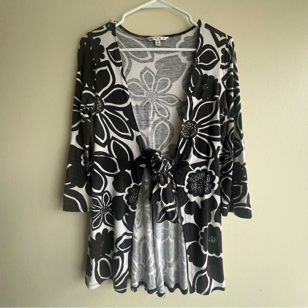 CAbi Black and White Floral Top